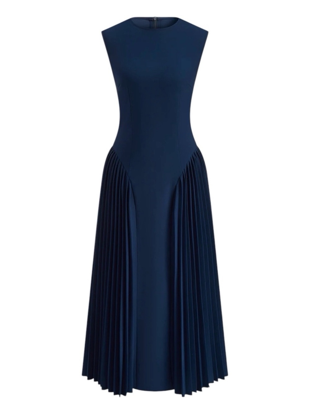 Commense Navy Blue Sleeveless Pleated Panel Maxi Dress Small NWT